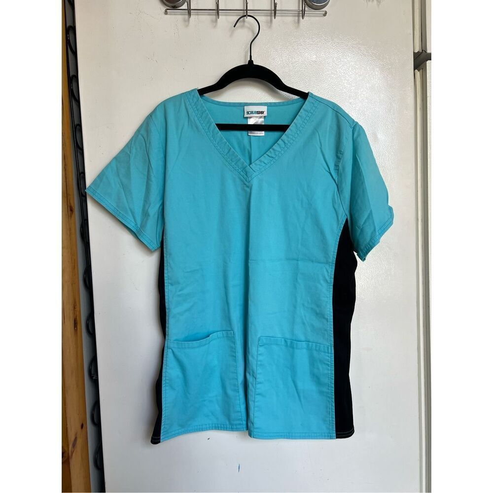 Scrubstar Teal V-Neck Scrub Top with Black Side Panels